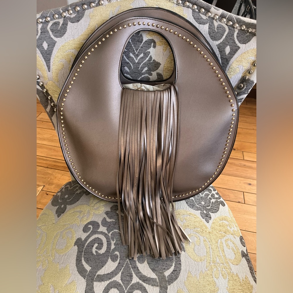 Pewter Fringe Oval Handbag